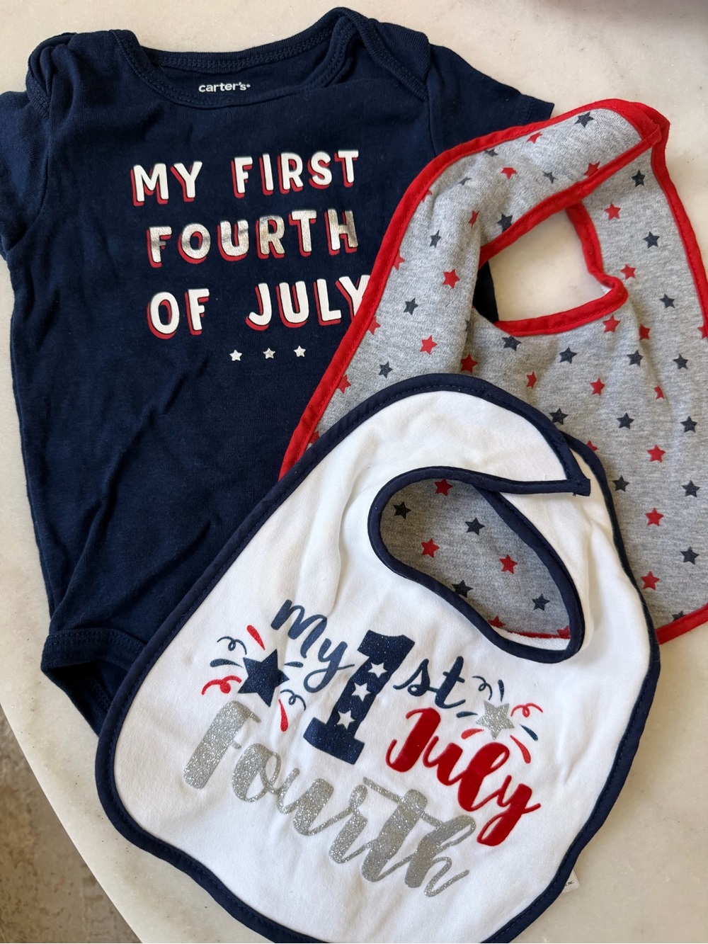 Carter's Navy, White & Gray 4th of July Bib and Bodysuit Set